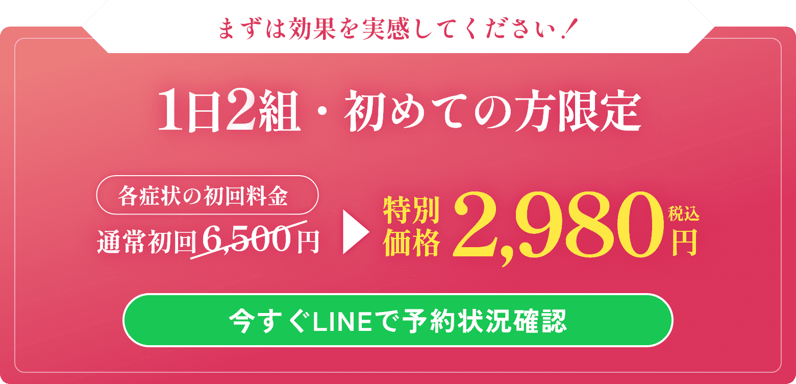 AI分析と施術を是非ご体験ください 期間限定1日2組限定キャンペーン 特別価格2,980円税込 今すぐLINEで予約状況確認