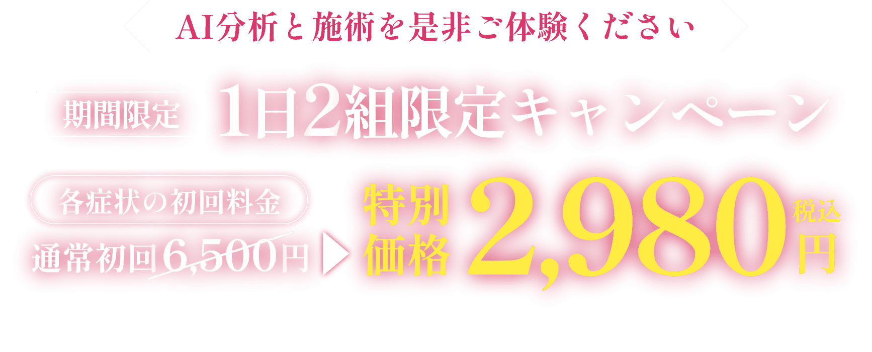 AI分析と施術を是非ご体験ください 期間限定1日2組限定キャンペーン 特別価格2,980円税込 今すぐLINEで予約状況確認